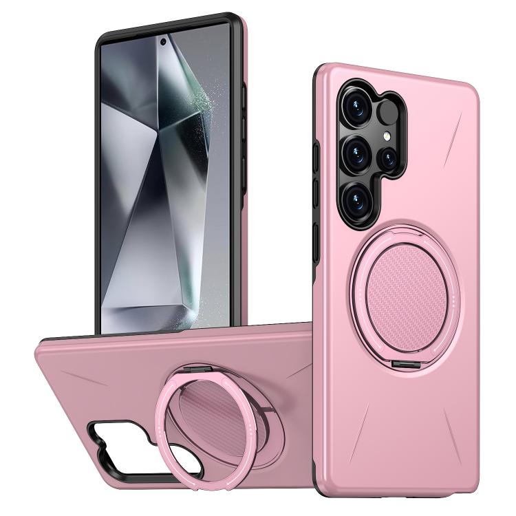 

For Samsung Galaxy S24 Ultra 5G Metal Rotation Holder MagSafe TPU Hybrid PC Phone Case(Pink)