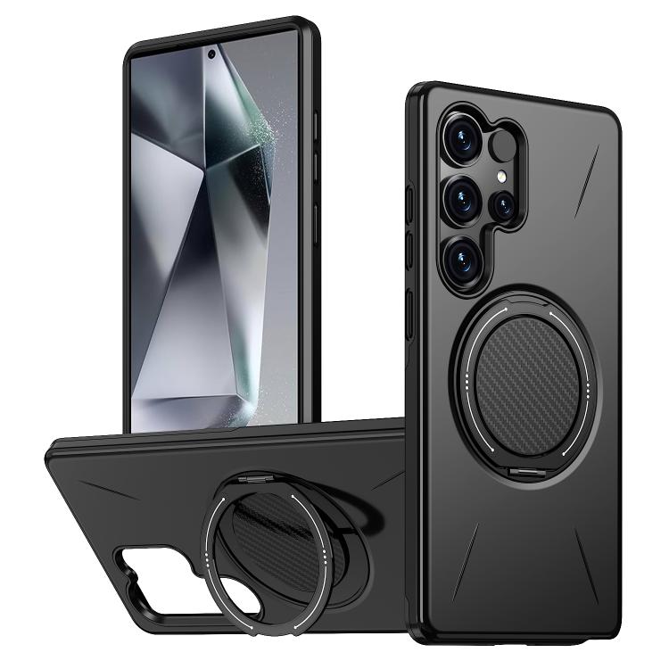 

For Samsung Galaxy S24 Ultra 5G Metal Rotation Holder MagSafe TPU Hybrid PC Phone Case(Black)