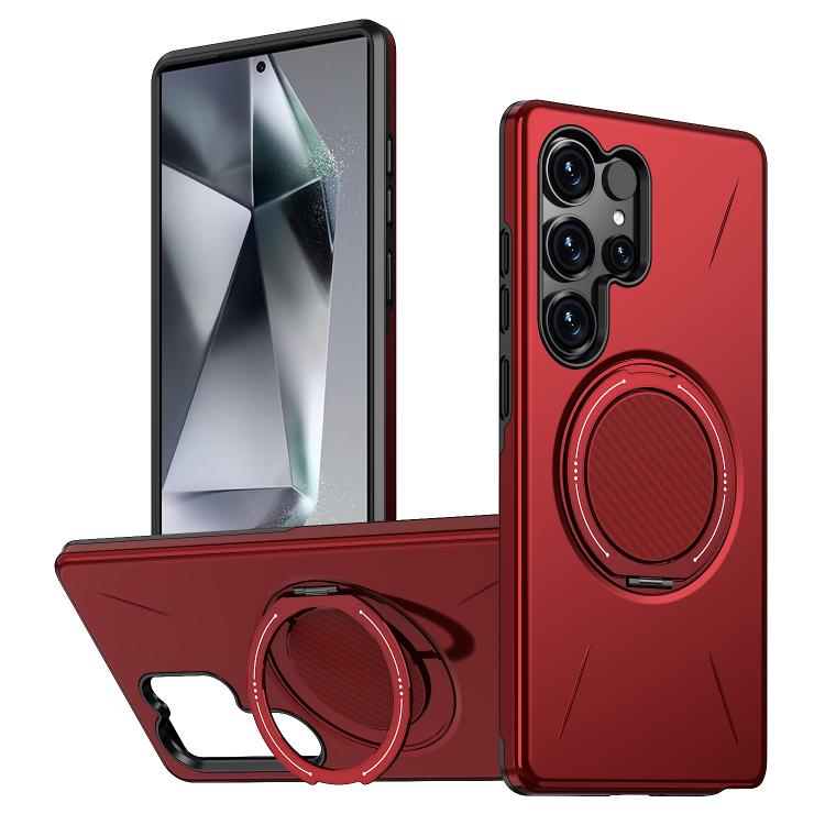 

For Samsung Galaxy S24 Ultra 5G Metal Rotation Holder MagSafe TPU Hybrid PC Phone Case(Red)
