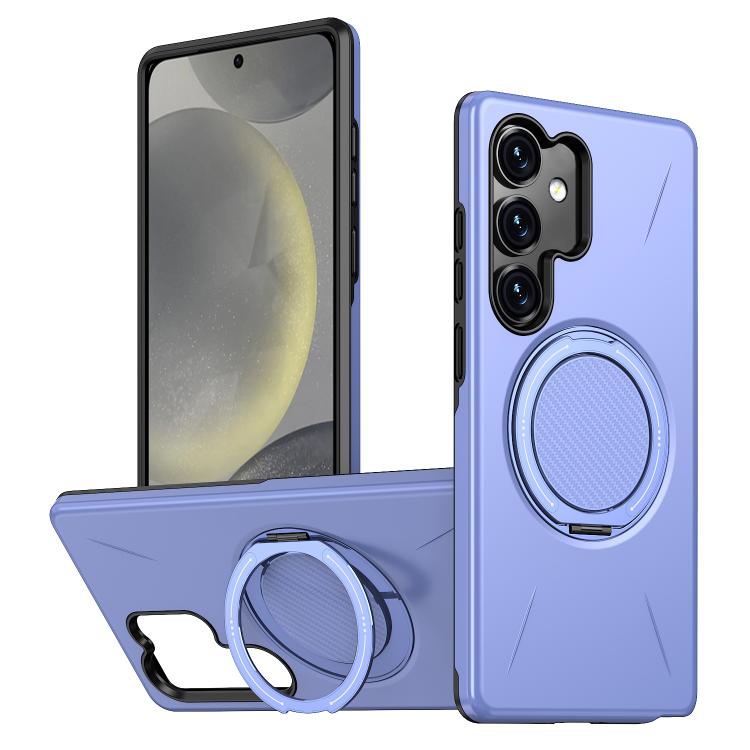 

For Samsung Galaxy S24 FE 5G Metal Rotation Holder MagSafe TPU Hybrid PC Phone Case(Purple)