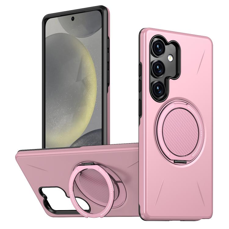 

For Samsung Galaxy S24 FE 5G Metal Rotation Holder MagSafe TPU Hybrid PC Phone Case(Pink)
