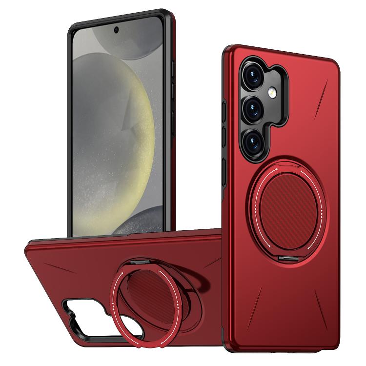 

For Samsung Galaxy S24 FE 5G Metal Rotation Holder MagSafe TPU Hybrid PC Phone Case(Red)