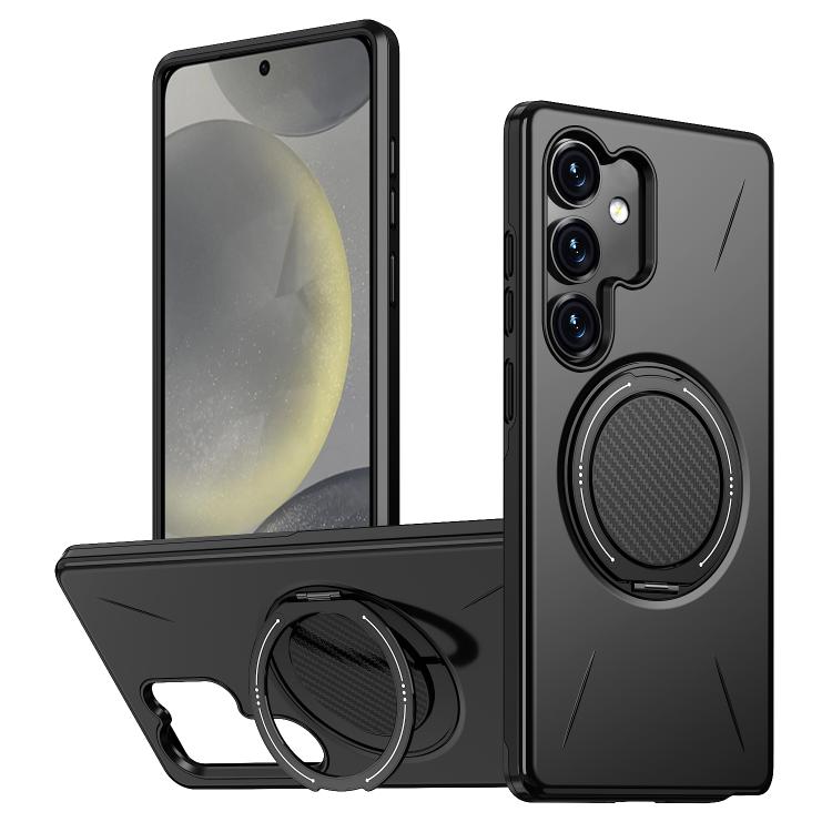 

For Samsung Galaxy S24 5G Metal Rotation Holder MagSafe TPU Hybrid PC Phone Case(Black)