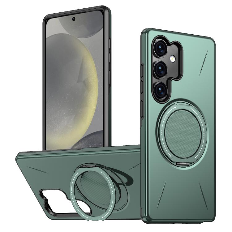 

For Samsung Galaxy S24 5G Metal Rotation Holder MagSafe TPU Hybrid PC Phone Case(Grey Green)