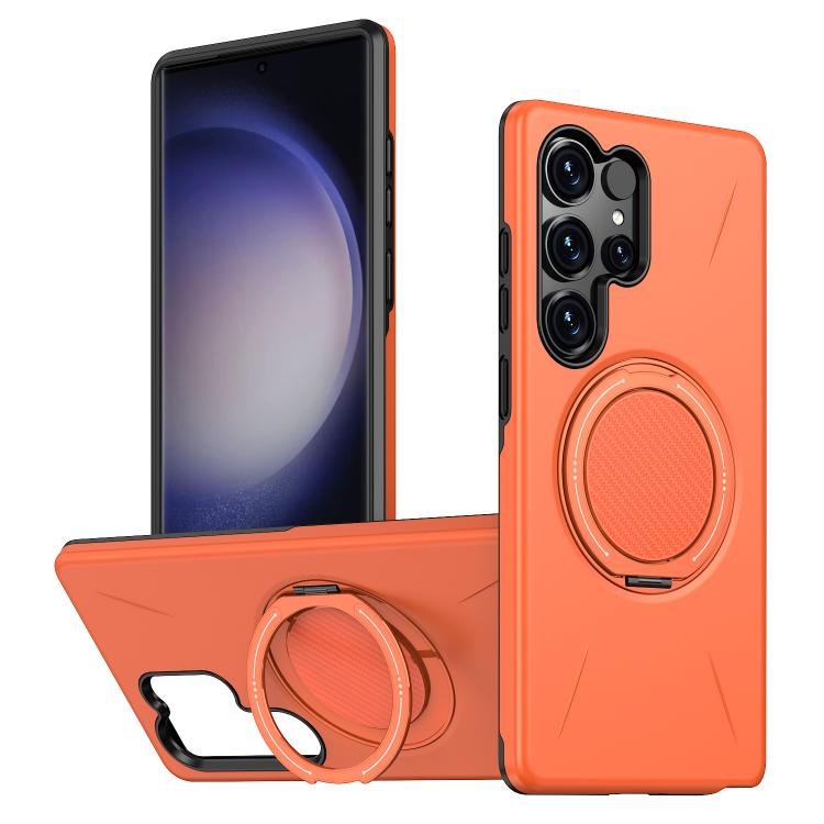 

For Samsung Galaxy S23 Ultra 5G Metal Rotation Holder MagSafe TPU Hybrid PC Phone Case(Orange)