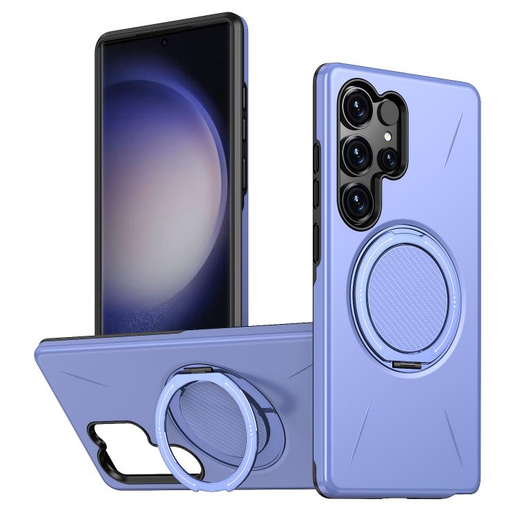 

For Samsung Galaxy S23 Ultra 5G Metal Rotation Holder MagSafe TPU Hybrid PC Phone Case(Purple)
