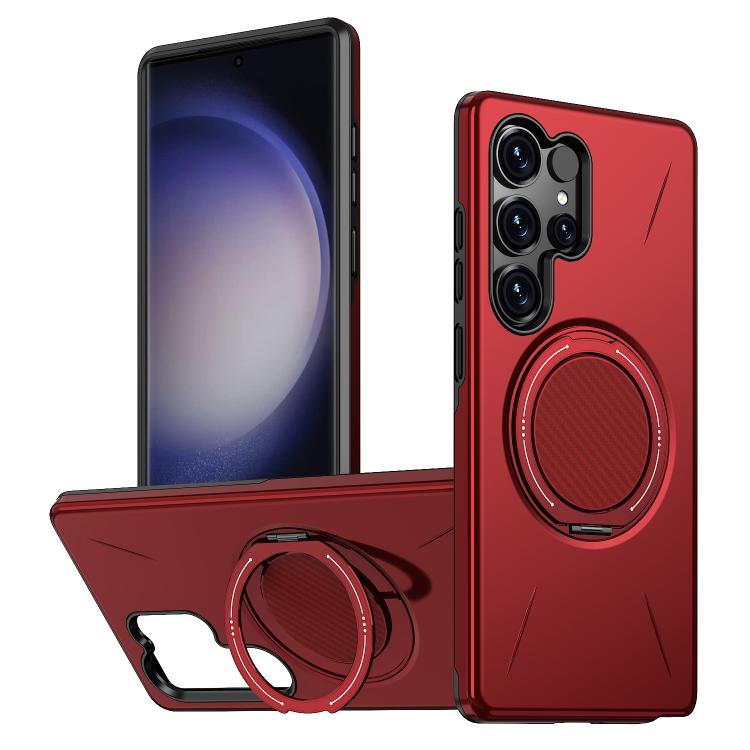 

For Samsung Galaxy S23 Ultra 5G Metal Rotation Holder MagSafe TPU Hybrid PC Phone Case(Red)
