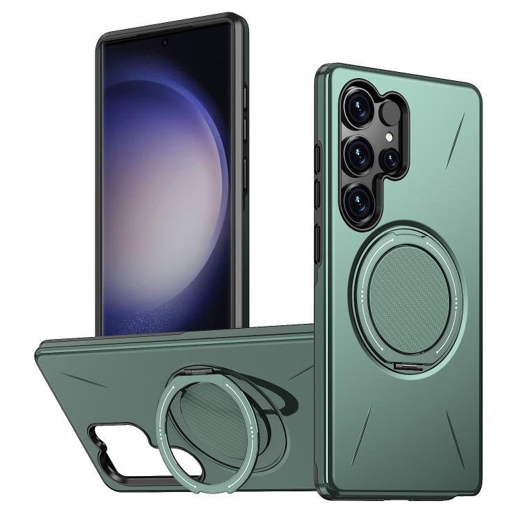 

For Samsung Galaxy S23 Ultra 5G Metal Rotation Holder MagSafe TPU Hybrid PC Phone Case(Grey Green)