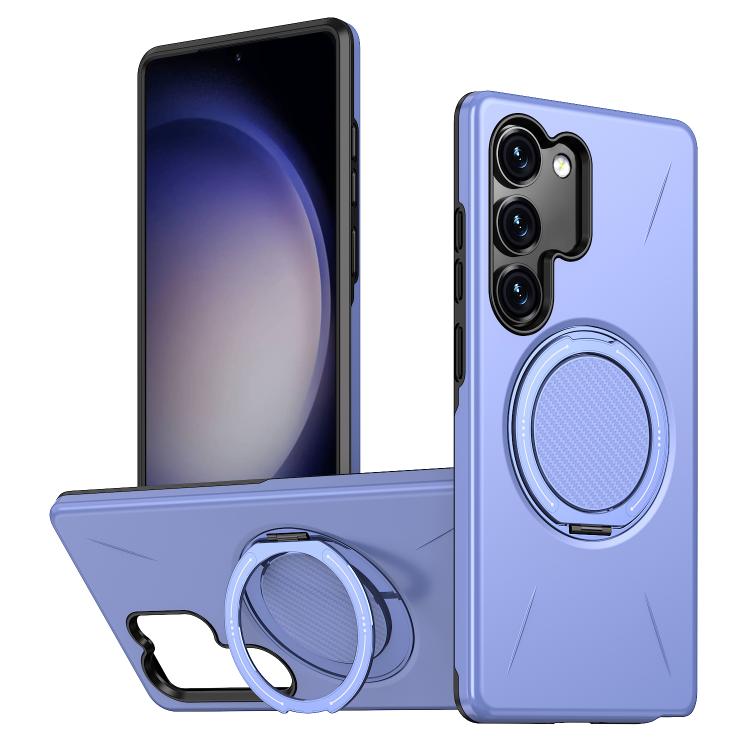 

For Samsung Galaxy S23+ 5G Metal Rotation Holder MagSafe TPU Hybrid PC Phone Case(Purple)