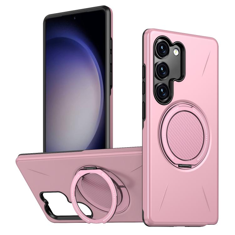 

For Samsung Galaxy S23+ 5G Metal Rotation Holder MagSafe TPU Hybrid PC Phone Case(Pink)