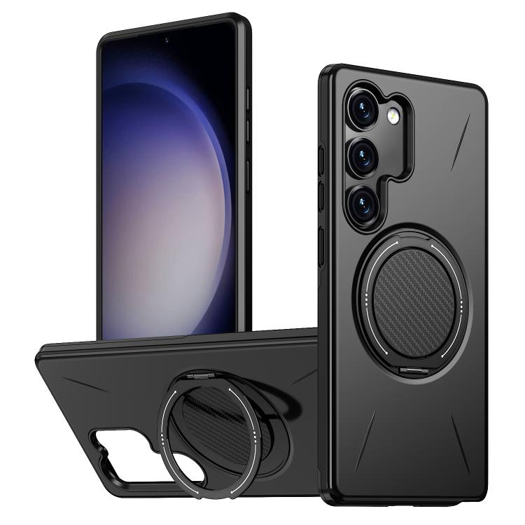 

For Samsung Galaxy S23+ 5G Metal Rotation Holder MagSafe TPU Hybrid PC Phone Case(Black)