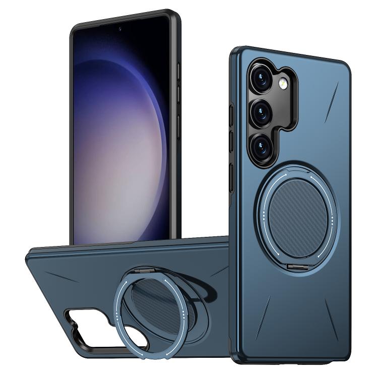 

For Samsung Galaxy S23+ 5G Metal Rotation Holder MagSafe TPU Hybrid PC Phone Case(Navy Blue)