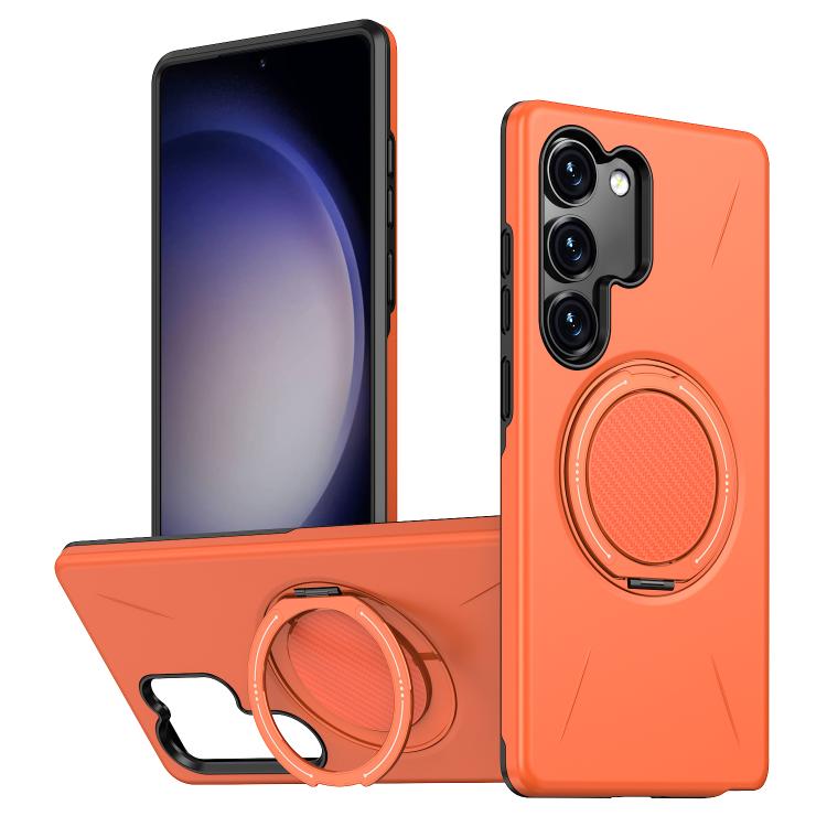

For Samsung Galaxy S23 5G Metal Rotation Holder MagSafe TPU Hybrid PC Phone Case(Orange)