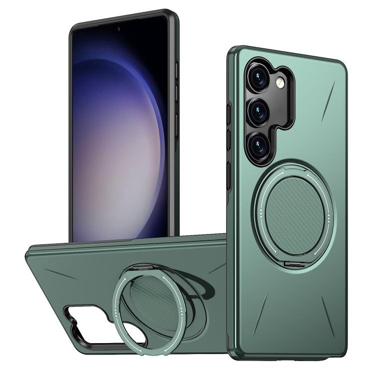 

For Samsung Galaxy S23 FE 5G Metal Rotation Holder MagSafe TPU Hybrid PC Phone Case(Grey Green)