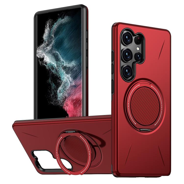 

For Samsung Galaxy S22 Ultra 5G Metal Rotation Holder MagSafe TPU Hybrid PC Phone Case(Red)