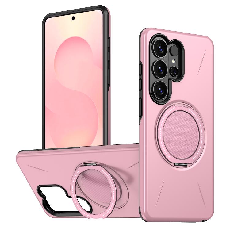 

For Samsung Galaxy S26 Ultra 5G Metal Rotation Holder MagSafe TPU Hybrid PC Phone Case(Pink)