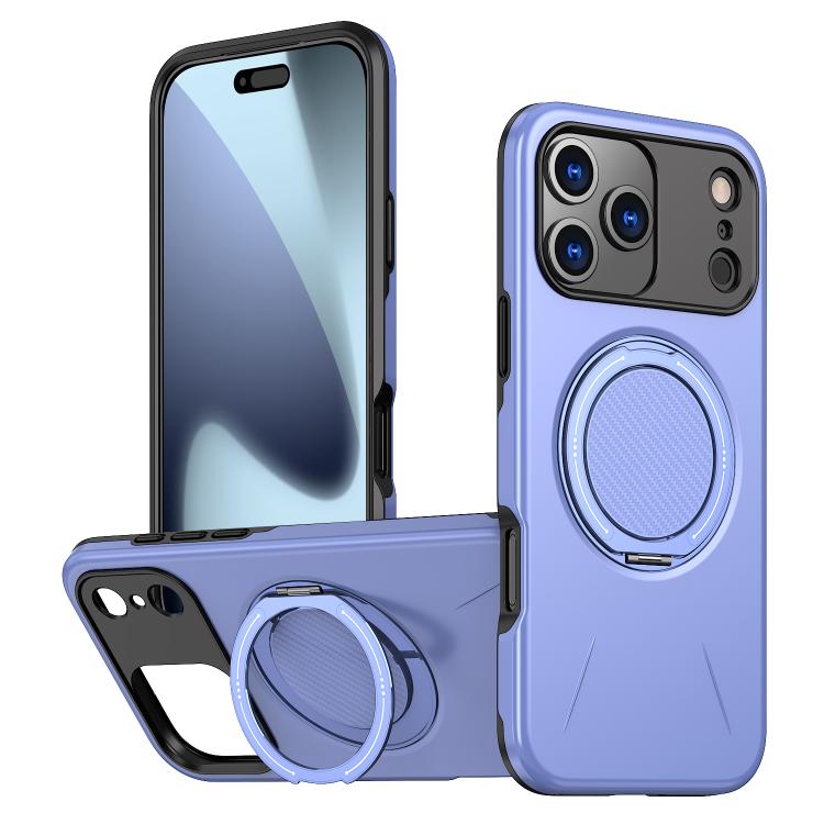 

For iPhone 17 Pro Max Metal Rotation Holder MagSafe TPU Hybrid PC Phone Case(Purple)