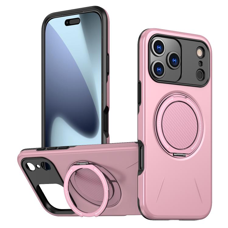 

For iPhone 17 Pro Metal Rotation Holder MagSafe TPU Hybrid PC Phone Case(Pink)