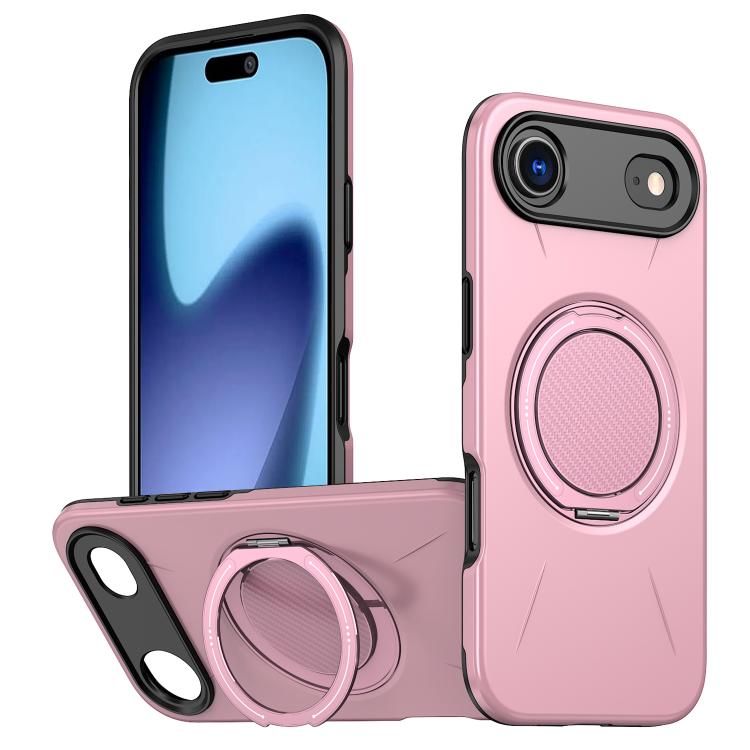 

For iPhone Air Metal Rotation Holder MagSafe TPU Hybrid PC Phone Case(Pink)
