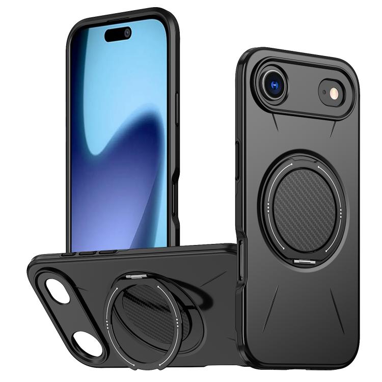 

For iPhone Air Metal Rotation Holder MagSafe TPU Hybrid PC Phone Case(Black)