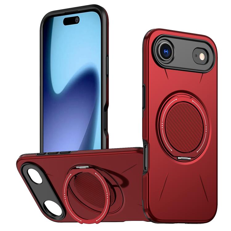 

For iPhone 17 Air Metal Rotation Holder MagSafe TPU Hybrid PC Phone Case(Red)