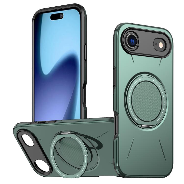 

For iPhone 17 Air Metal Rotation Holder MagSafe TPU Hybrid PC Phone Case(Grey Green)