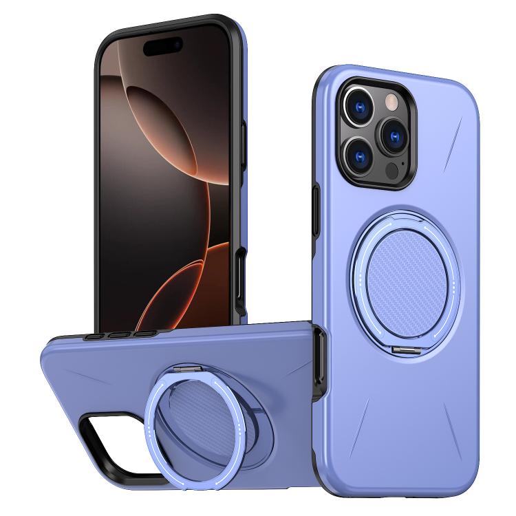 

For iPhone 16 Pro Max Metal Rotation Holder MagSafe TPU Hybrid PC Phone Case(Purple)