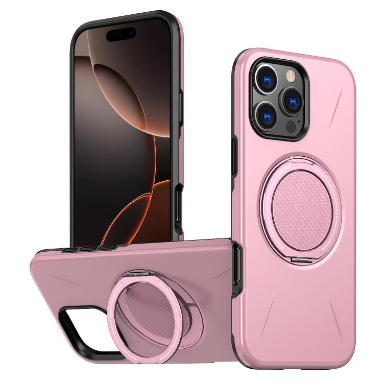 

For iPhone 16 Pro Max Metal Rotation Holder MagSafe TPU Hybrid PC Phone Case(Pink)