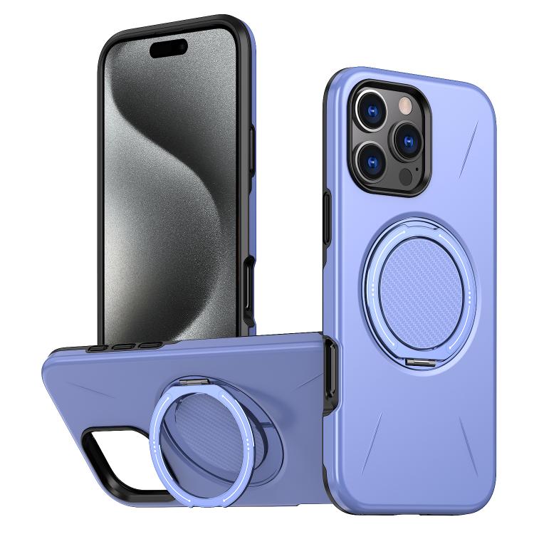 

For iPhone 16 Pro Metal Rotation Holder MagSafe TPU Hybrid PC Phone Case(Purple)