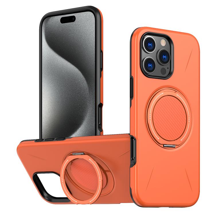 

For iPhone 15 Pro Max Metal Rotation Holder MagSafe TPU Hybrid PC Phone Case(Orange)