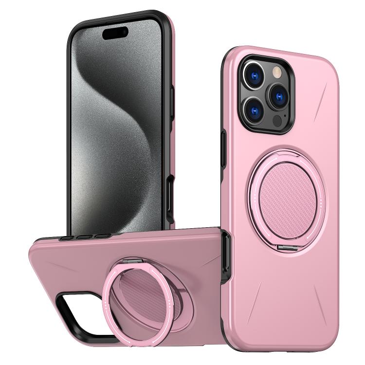 

For iPhone 15 Pro Max Metal Rotation Holder MagSafe TPU Hybrid PC Phone Case(Pink)