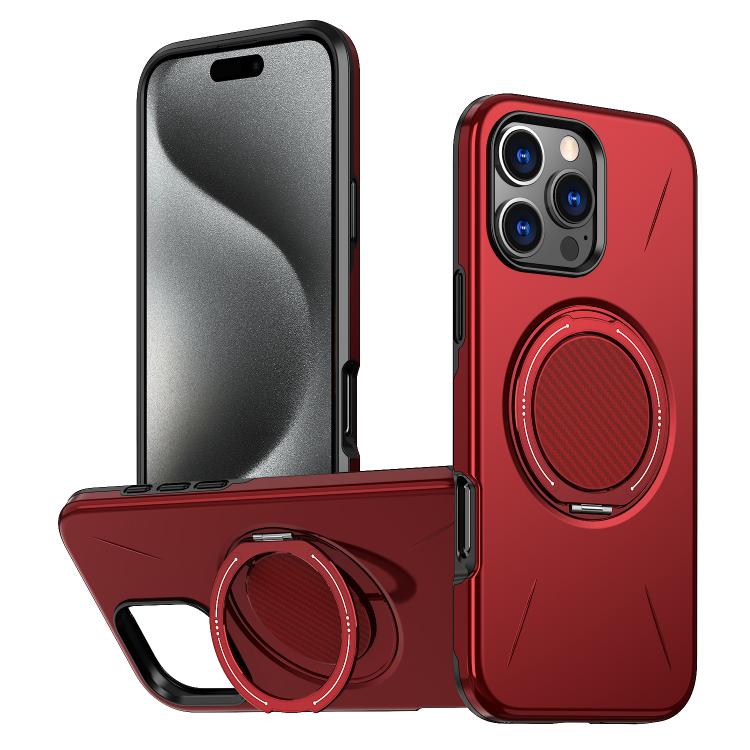 

For iPhone 15 Pro Max Metal Rotation Holder MagSafe TPU Hybrid PC Phone Case(Red)