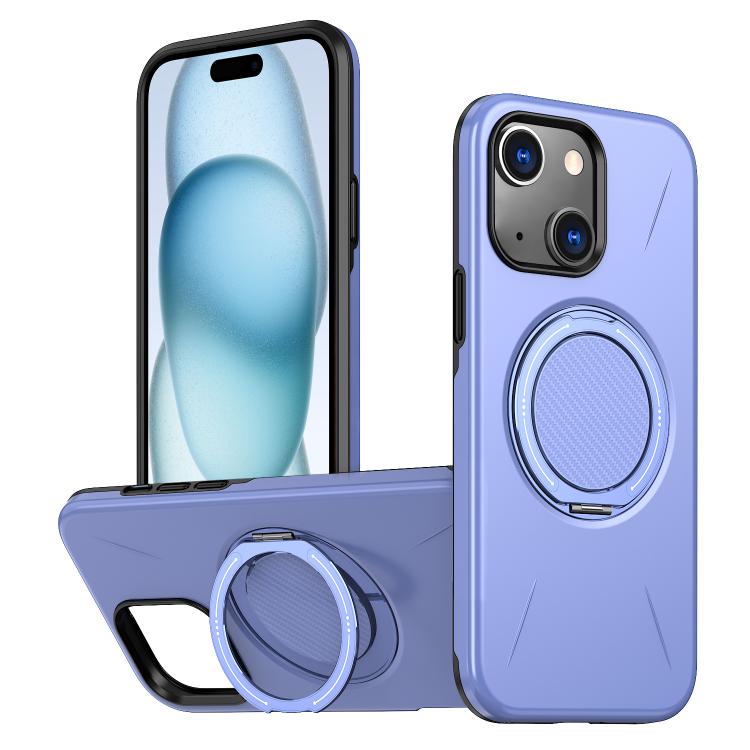 

For iPhone 15 Plus Metal Rotation Holder MagSafe TPU Hybrid PC Phone Case(Purple)