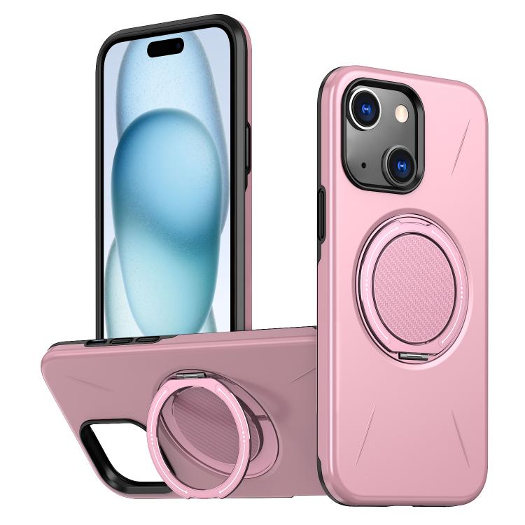 

For iPhone 15 Plus Metal Rotation Holder MagSafe TPU Hybrid PC Phone Case(Pink)