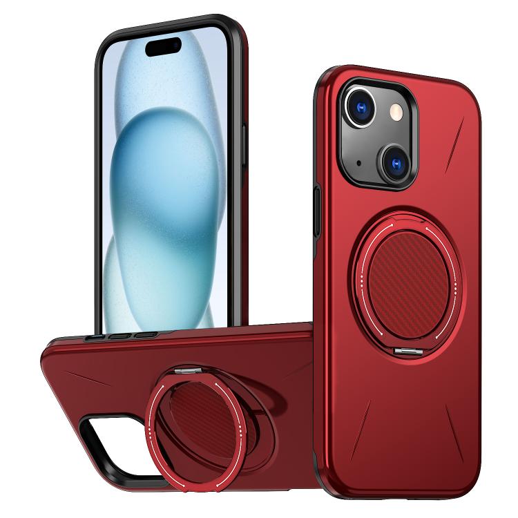 

For iPhone 15 Plus Metal Rotation Holder MagSafe TPU Hybrid PC Phone Case(Red)