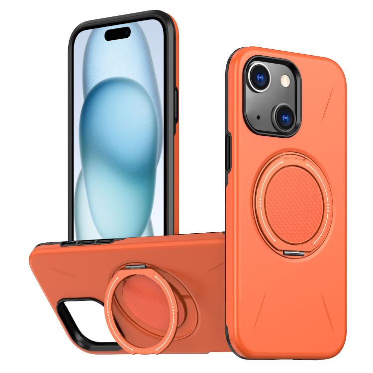 

For iPhone 15 Metal Rotation Holder MagSafe TPU Hybrid PC Phone Case(Orange)
