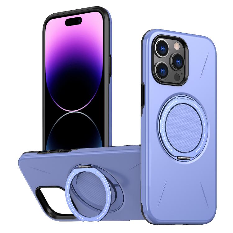 

For iPhone 14 Pro Max Metal Rotation Holder MagSafe TPU Hybrid PC Phone Case(Purple)