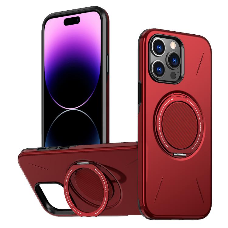 

For iPhone 14 Pro Metal Rotation Holder MagSafe TPU Hybrid PC Phone Case(Red)