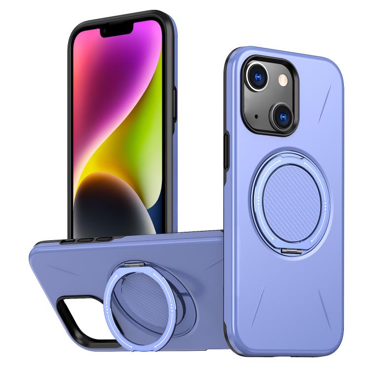 

For iPhone 14 Plus Metal Rotation Holder MagSafe TPU Hybrid PC Phone Case(Purple)