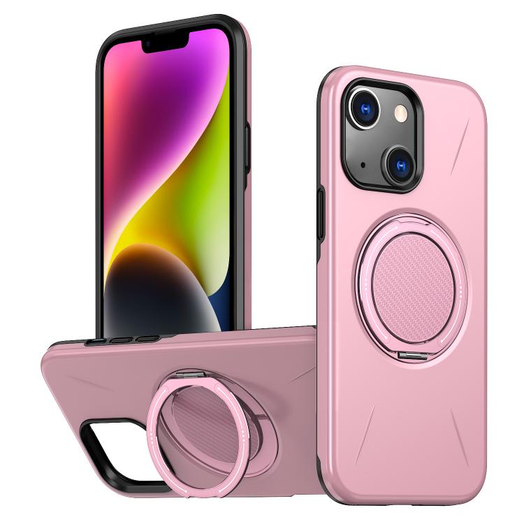 

For iPhone 14 Plus Metal Rotation Holder MagSafe TPU Hybrid PC Phone Case(Pink)