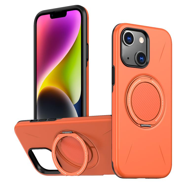 

For iPhone 14 Metal Rotation Holder MagSafe TPU Hybrid PC Phone Case(Orange)