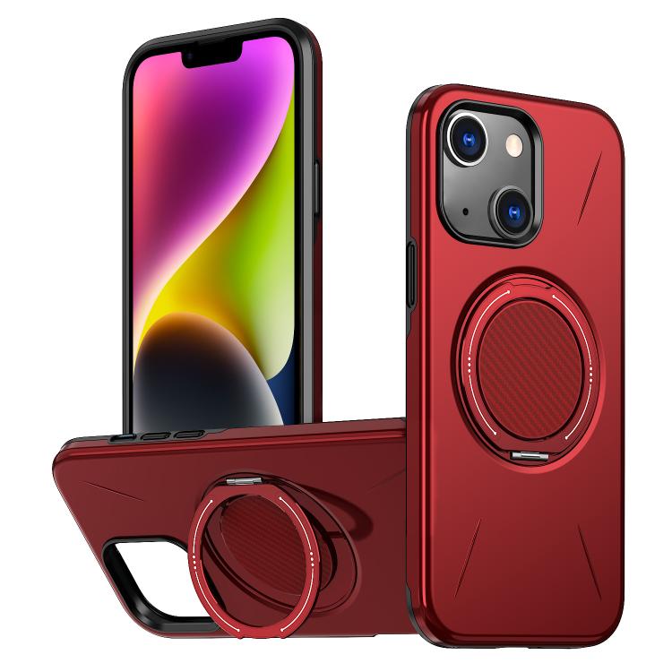 

For iPhone 14 Metal Rotation Holder MagSafe TPU Hybrid PC Phone Case(Red)