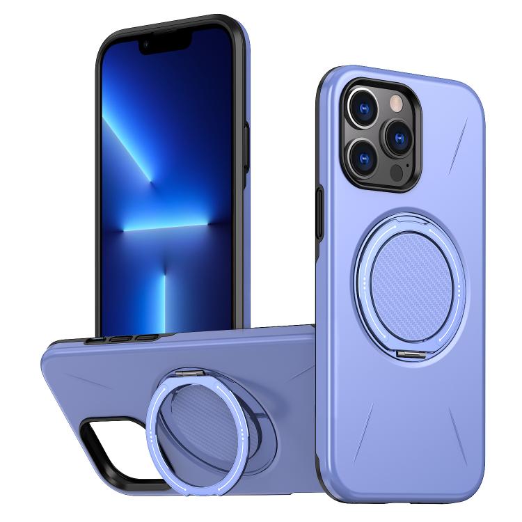 

For iPhone 13 Pro Max Metal Rotation Holder MagSafe TPU Hybrid PC Phone Case(Purple)