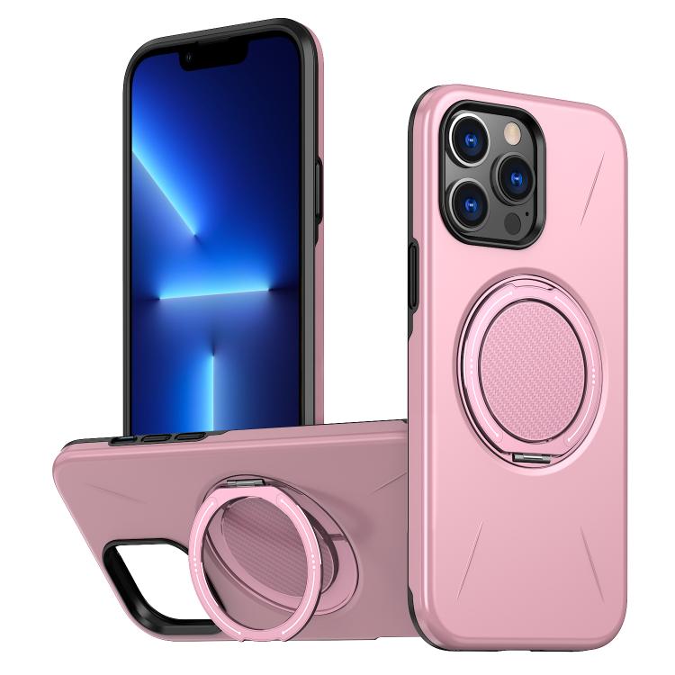 

For iPhone 13 Pro Max Metal Rotation Holder MagSafe TPU Hybrid PC Phone Case(Pink)