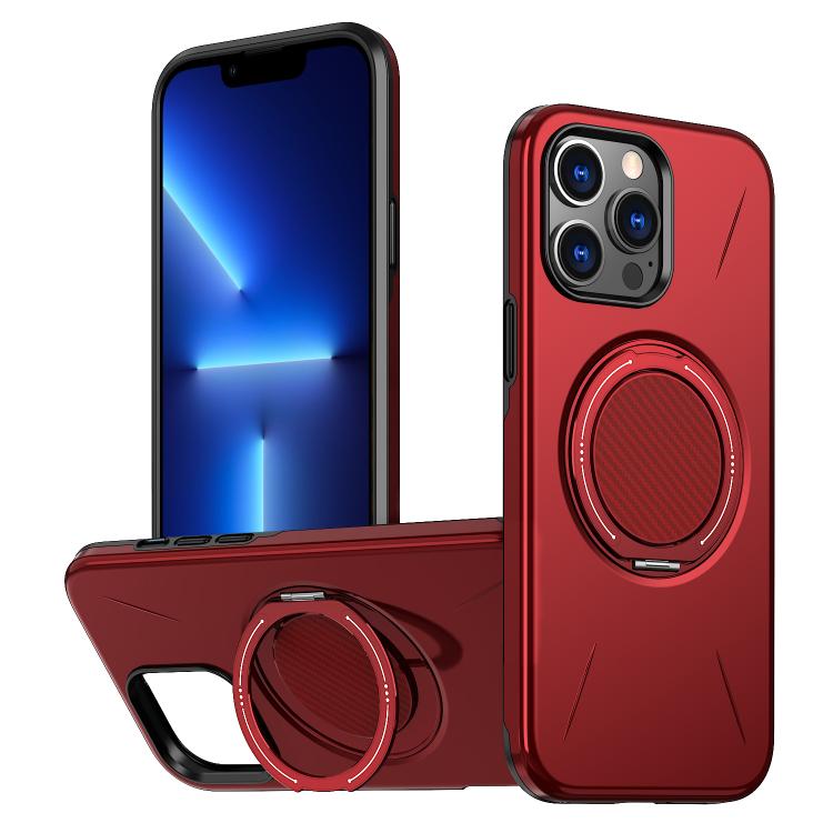 

For iPhone 13 Pro Max Metal Rotation Holder MagSafe TPU Hybrid PC Phone Case(Red)