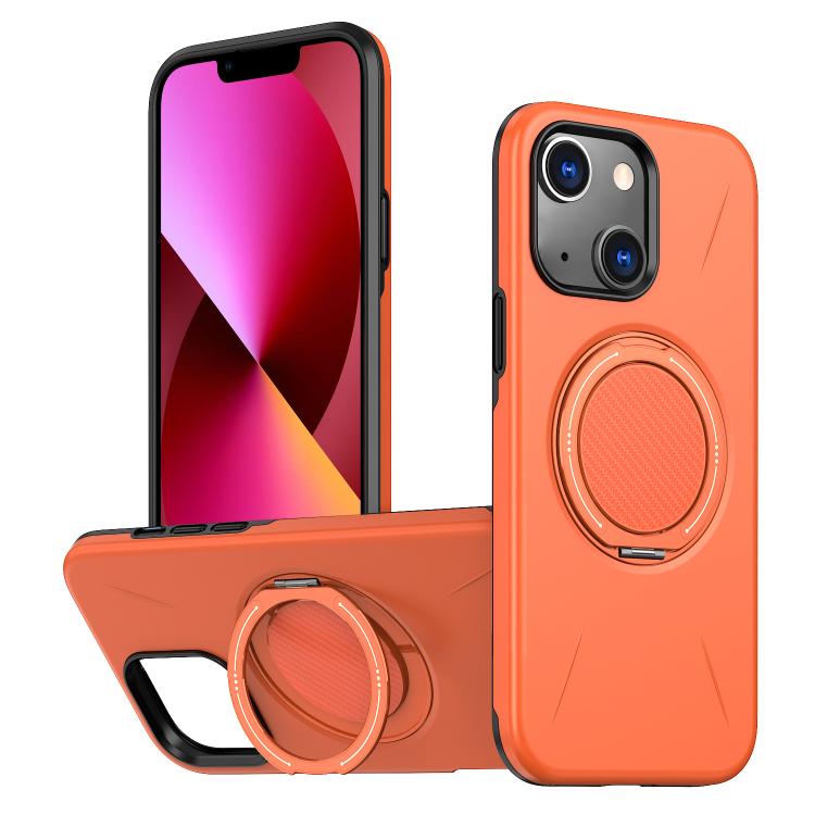 

For iPhone 13 Metal Rotation Holder MagSafe TPU Hybrid PC Phone Case(Orange)