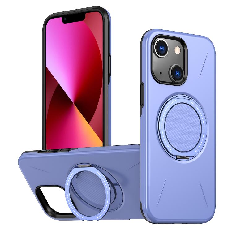 

For iPhone 13 Metal Rotation Holder MagSafe TPU Hybrid PC Phone Case(Purple)
