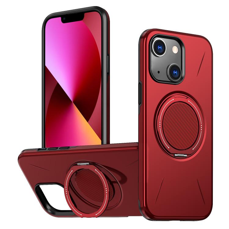 

For iPhone 13 Metal Rotation Holder MagSafe TPU Hybrid PC Phone Case(Red)