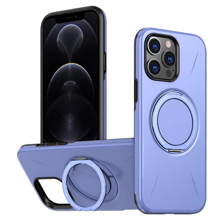 

For iPhone 12 Pro Max Metal Rotation Holder MagSafe TPU Hybrid PC Phone Case(Purple)
