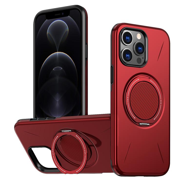 

For iPhone 12 Pro Max Metal Rotation Holder MagSafe TPU Hybrid PC Phone Case(Red)